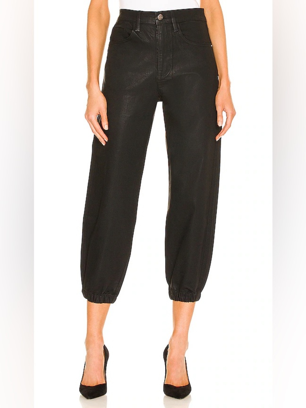 Frame Black Lounge Jeans Size 26 Coated Noir Jogger Excellent 26” Inseam
